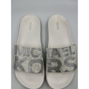 michael kors white crystal logo slide sandals,  no box , 9m WHITE&SILVER  SEE AL